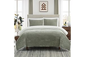 Geniospin Queen Comforter Set, Ultra-Soft Microplush Sherpa Fleece Bedding Sets, Sage Green Fluffy Warm & Cozy Comforter Set Queen Size for Winter, 3-Piece 1 Comforter with 2 Pillow Shams (90''x90'')