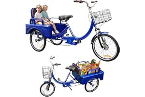 MOOITZ Adult Tricycle, 20 Inch 3-Wheel Bikes Carrying Passengers and Cargo, Trike for Adults with Front Baskets for Women, Seniors, Men, Low Step-Through Cruiser Bike for Cycling, Outing, Picnic