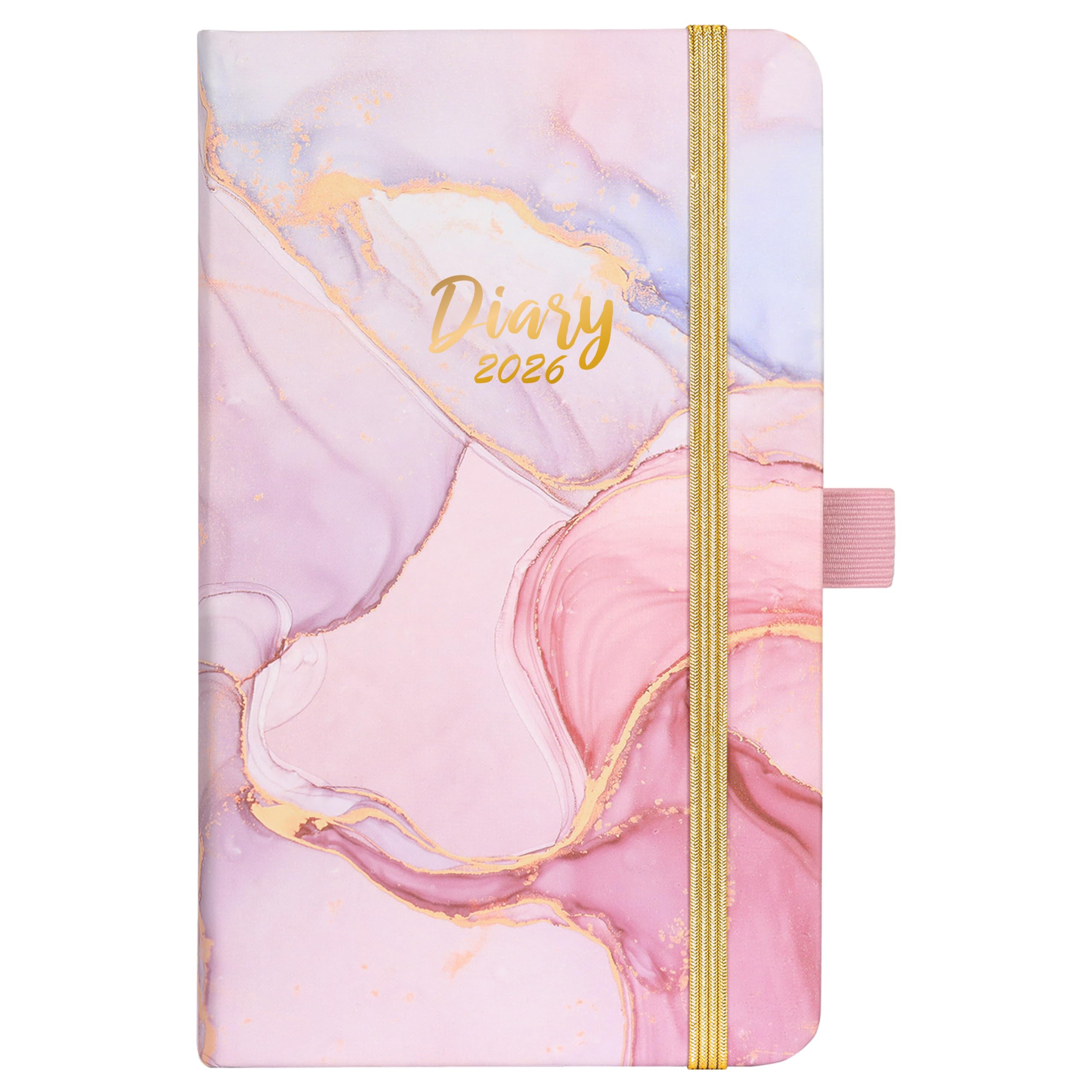 Pocket Diary 2026 - A6 Diary 2026 Samll Week to View from January 2026 to December 2026, with Inner Pocket, Hardcover, Pen Holder, Elastic Binding - Pink
