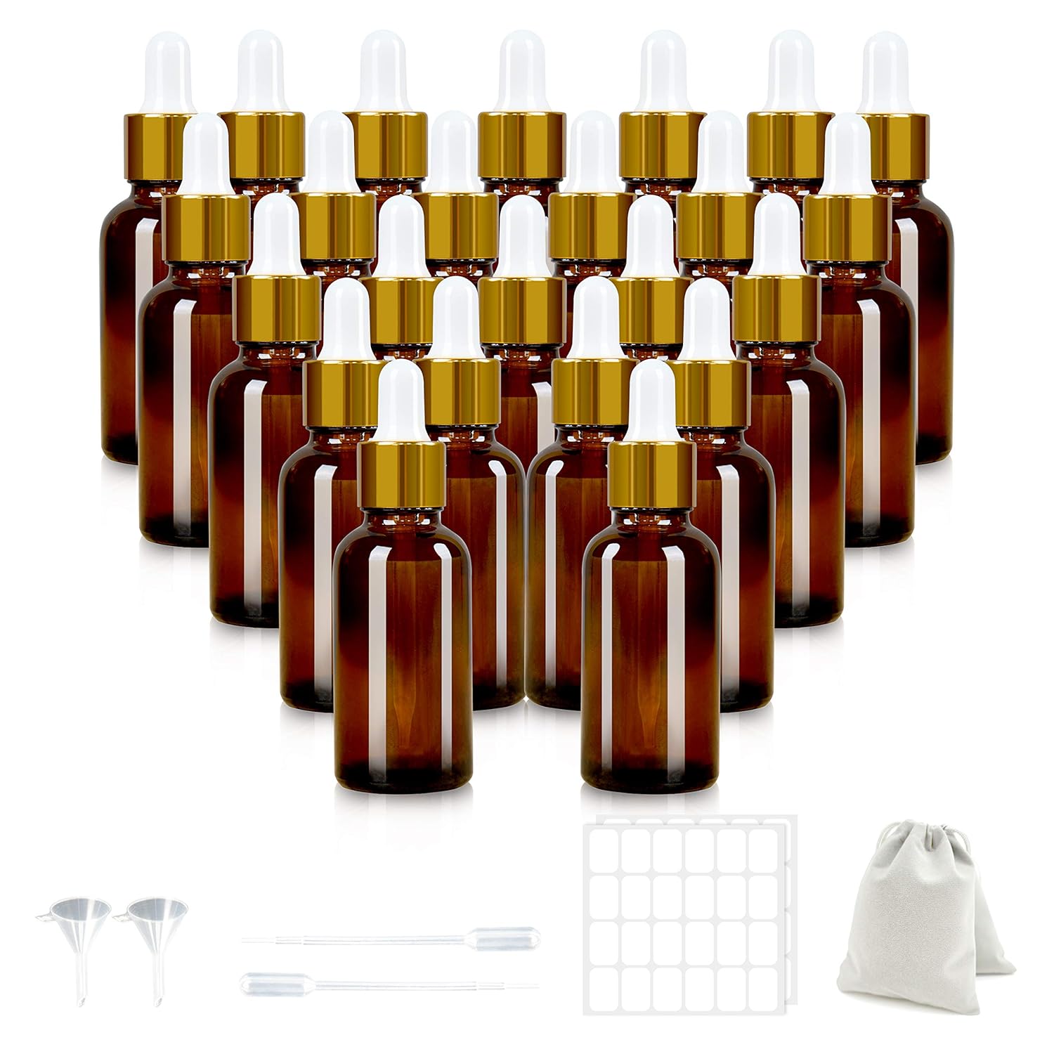 XIA QIAN GE 24 Pack, 1 oz Dropper Bottles for Essential Oils,30ml Amber Glass Bottles with Eye Droppers Tincture Bottles,Leak Proof Travel Bottles for Liquids,Lab Chemicals: Beauty
