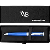 Wordsworth and Black Ballpoint Pen Blue Lacquer- Stunning Luxury Pen Chrome Finish, Ink Refill, Best Gift Set for Men & Women, Refillable, Elegant, Nice Pens, Fine Point