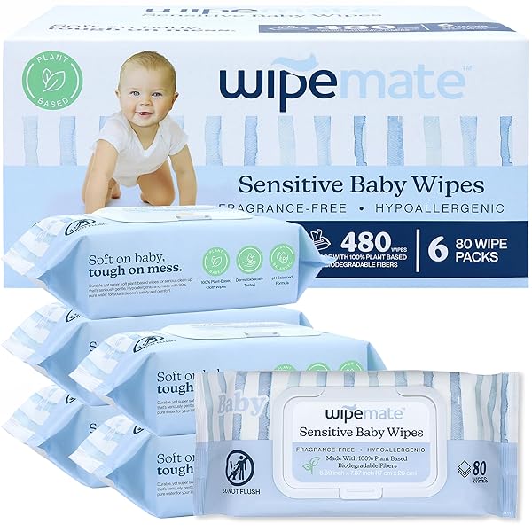 WIPEMATE EWG-VERIFIED PREMIUM BABY WIPES, 99% WATER-BASED, PLASTIC-FREE,...