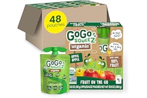 GoGo squeeZ Organic Applesauce and Fruit Puree, Apple Apple, 3.2 oz (Pack of 48), Unsweetened Organic Fruit Snacks for Kids, Gluten Free, Nut Free and Dairy Free, Recloseable Cap, BPA Free Pouches