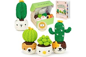 Dowsabel Crochet Kit for Beginners, 4 PCS Succulents Crochet Kit with Step-by-Step Instructions and Video Tutorials, Beginner Learn to Crochet Kits, DIY Knitting Supplies for Adults and Kids
