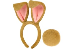 PARMA77 Easter Bunny Ears and Tail Set, Brown Bunny Ears Headband and Bunny Tail Set, Rabbit Ears Bunny Costume Accessories for Women Kids Girls Boys