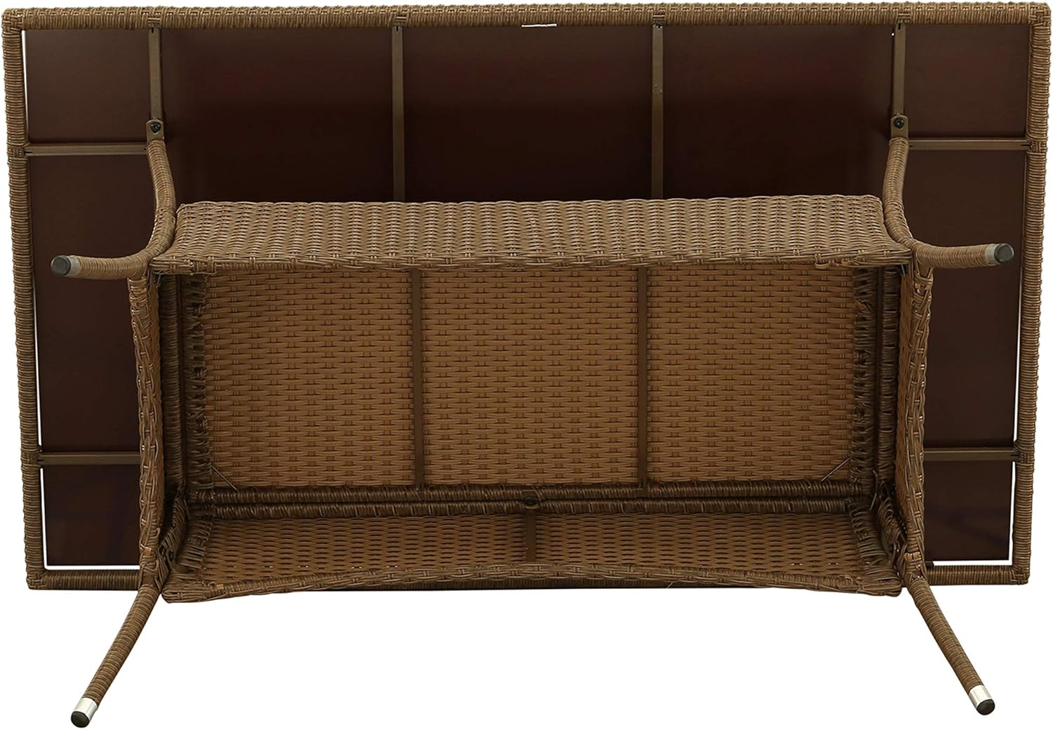 East West Furniture OSOS502A 5Pc Outdoor Brown Wicker Dining Set Includes a Patio Table and 4 Balcony Backyard Armchair with Linen Fabric Cushion: Furniture & Decor