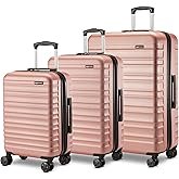 Amazon Basics 3-Piece Hardshell Suitcases Set (21", 26", 30"), Expandable For Up to 25% More Space, With Scratch-Resistant Finish, Four Multi-Directional Wheels, Rose Gold