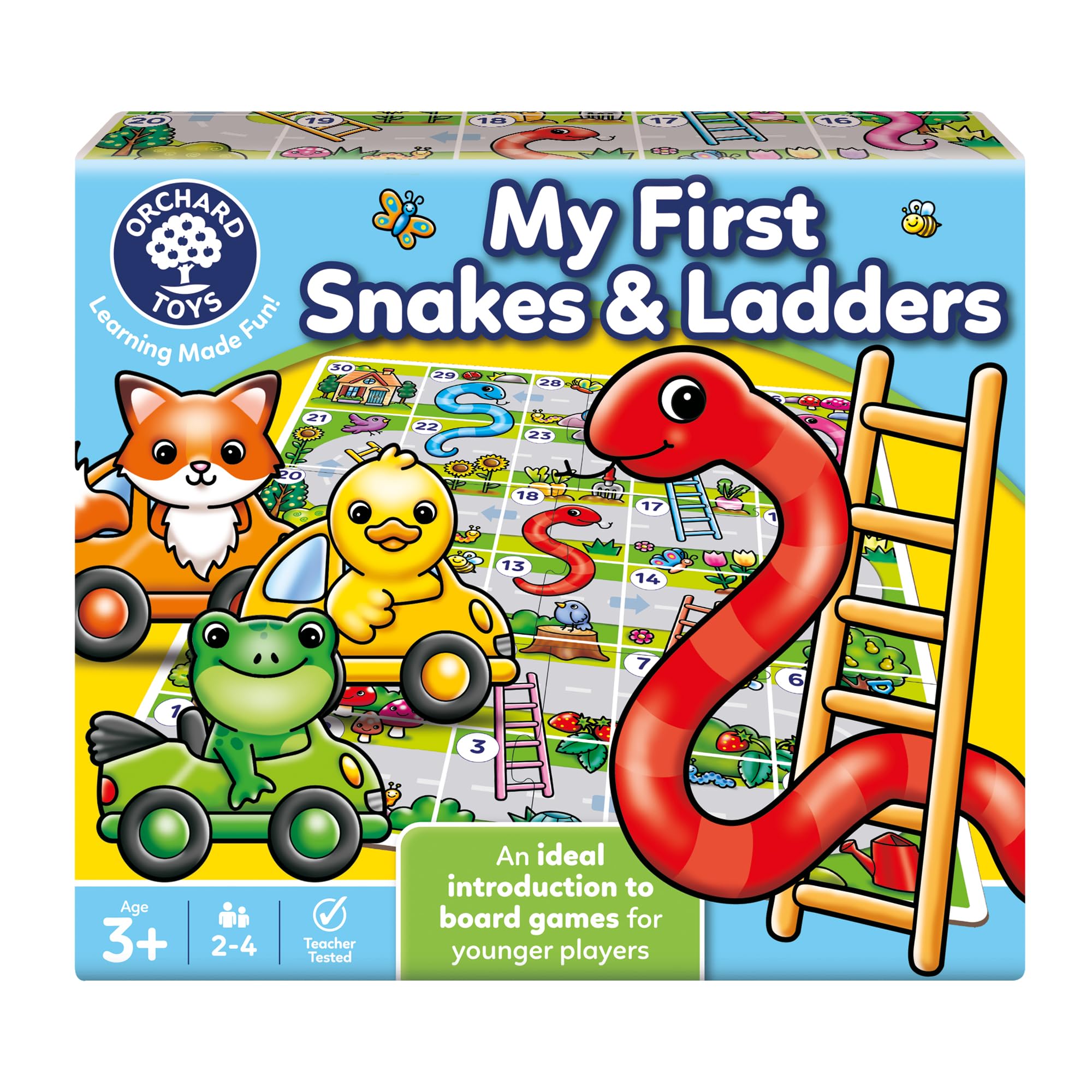Orchard Toys My First Snakes & Ladders Game for Kids - Large Toddler Games w/Giant Colourful 3D Playing Pieces - Children's and Kids Board Games Age 3+ Years - For 2-4 Players