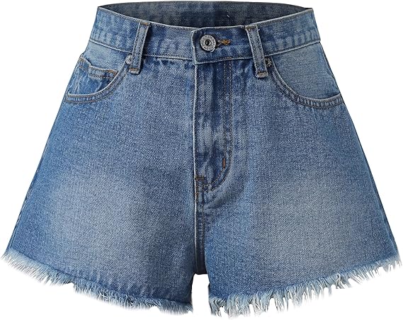 Women's Classic Mid-Rise Frayed Denim Shorts(Blue, Medium) at Amazon Womenâs Clothing store