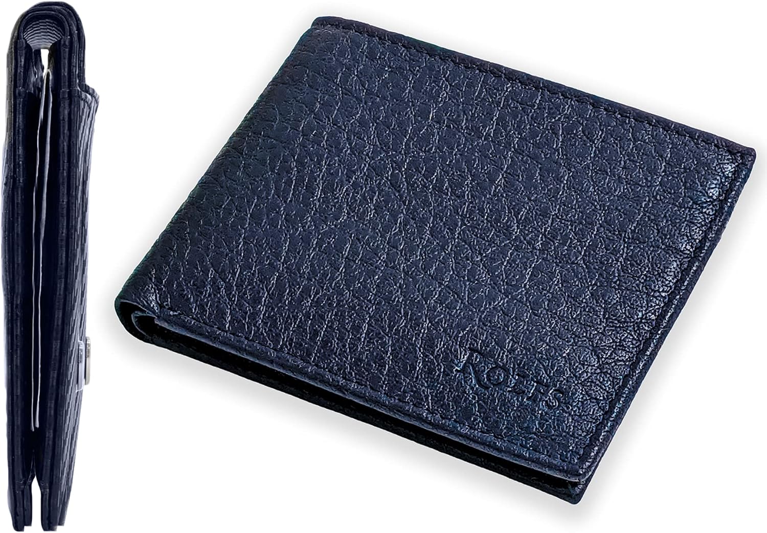 Rolfs Billfold Wallets for Men Genuine Leather Full Grain, Navy Blue