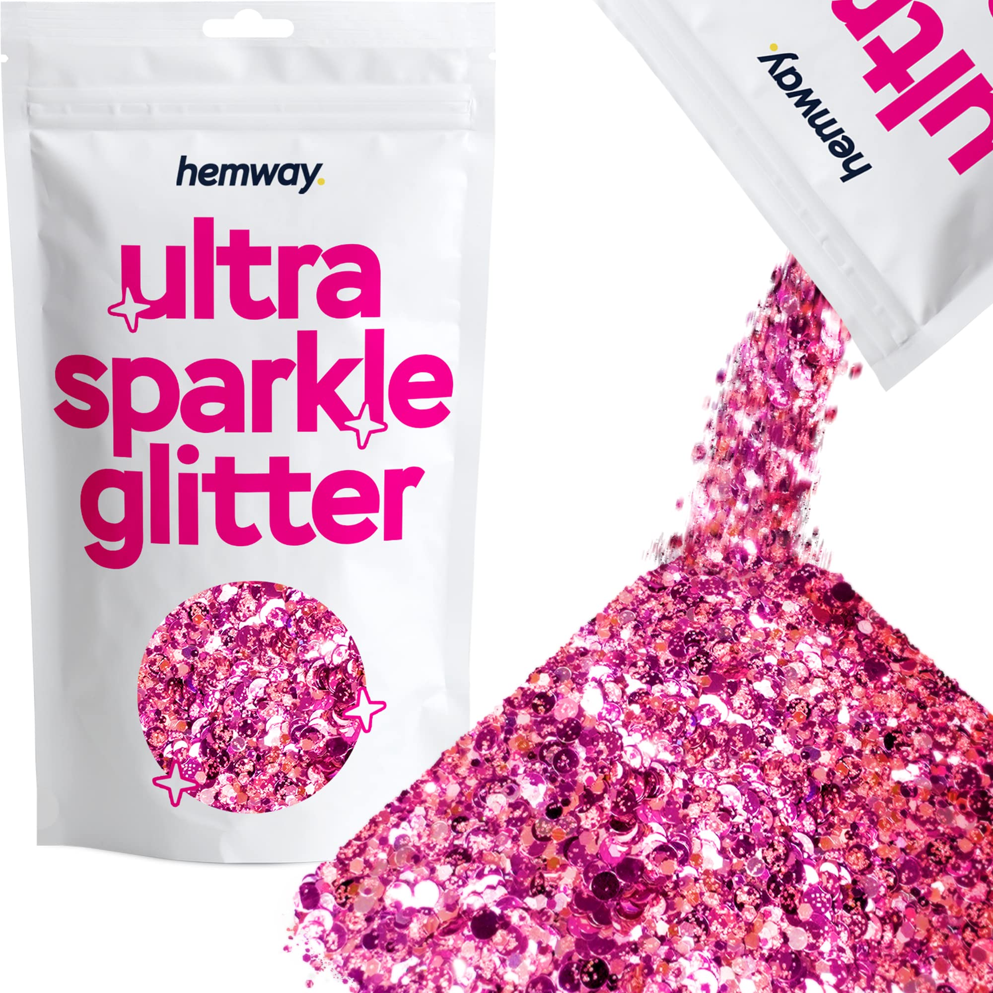Hemway Ultra Sparkle Glitter Fuchsia Pink Rose Gold Mix 100g Mixed | Glitter for Arts & Craft, Makeup, Nail Art, Crafting, Card Making, Sparkle Decoration