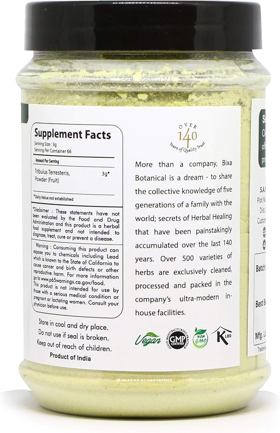 Tribulus Terrestris Powder (Gokshura/Gokhru) | Supports Proper Kidney Function & Urine Output | Herbal Supplement for Healthy Testosterone Levels Bixa Botanical (7Oz / 200mg): Health & Personal Care