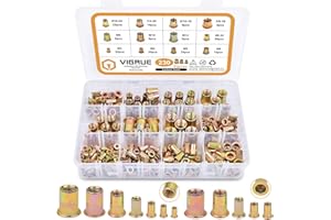 Rivet Nuts Assortment Kit, VIGRUE 230PCS SAE and Metric Carbon Steel UNC Nutserts Rivnut, Zinc Plated, Flat Head Insert Nut Assort #8-32#10-24 1/4"-20 3/8"-16 5/16"-18 and M3 M4 M5 M6 M8 M10 M12