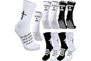 Jamntower 4 Pairs Cross Grip Soccer Socks with Bible Verse Anti Slip Religious Jesus Christian Football Sock with Rubber Dots