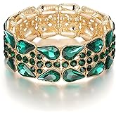 BriLove Wedding Bridal Elegant Crystal Double Row Teardrop Rhinestones Cluster Stretch Bangle Bracelet for Bride