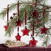 Xuhal 12 Pcs Christmas Glass Star Decor, Vintage Hanging Ornament, Burgundy | Glass Christmas Tree Decor, 2.95 x 3.15 in, Burgundy Stars with Velvet Ribbon, for Xmas Winter Holiday Party Decoration