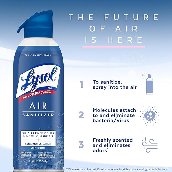 LYSOL AIR SANITIZER SPRAY, FOR AIR SANITIZATION AND ODOR ELIMINATION, WHITE LINEN SCENT, 10 FL. OZ
