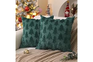 DFXSZ Christmas Tree Pillow Covers 18x18 inch Set of 2 Christmas Decoration Green Soft Plush Faux Fur Jacquard Throw Pillows for Bedroom Sofa Holiday Festivals Winter Home Decor PTK006A18