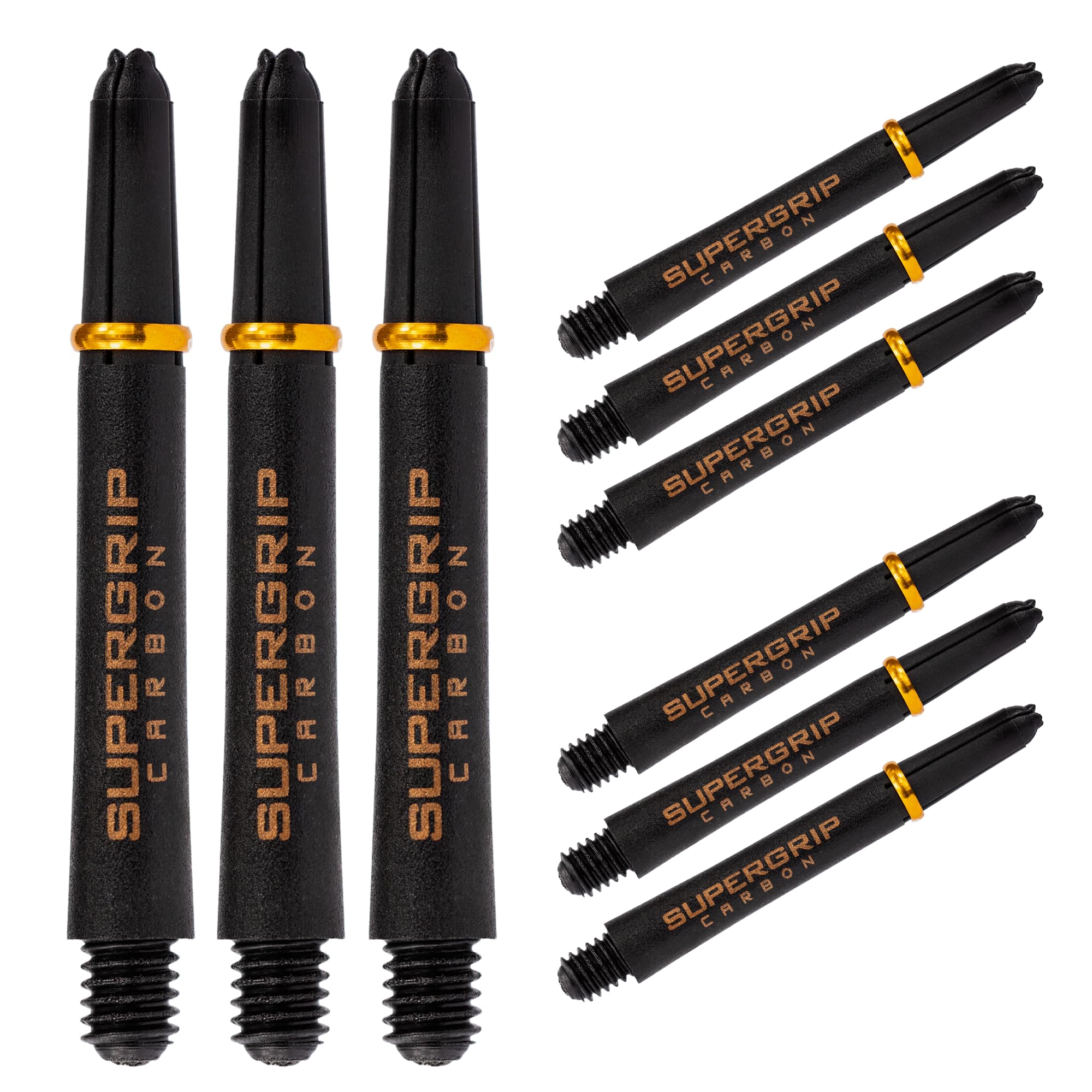 Harrows Darts 3 x Sets of SuperGrip Carbon Dart Stems - 9 Dart Shafts in Total - Available in 3 sizes - Tough Carbon Composite - Midi Gold
