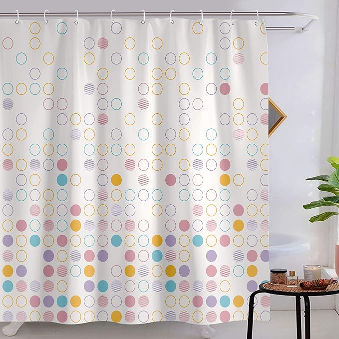 Fowocu Colorful Dots Geometric Shower Curtain Set, Geometry Fabric