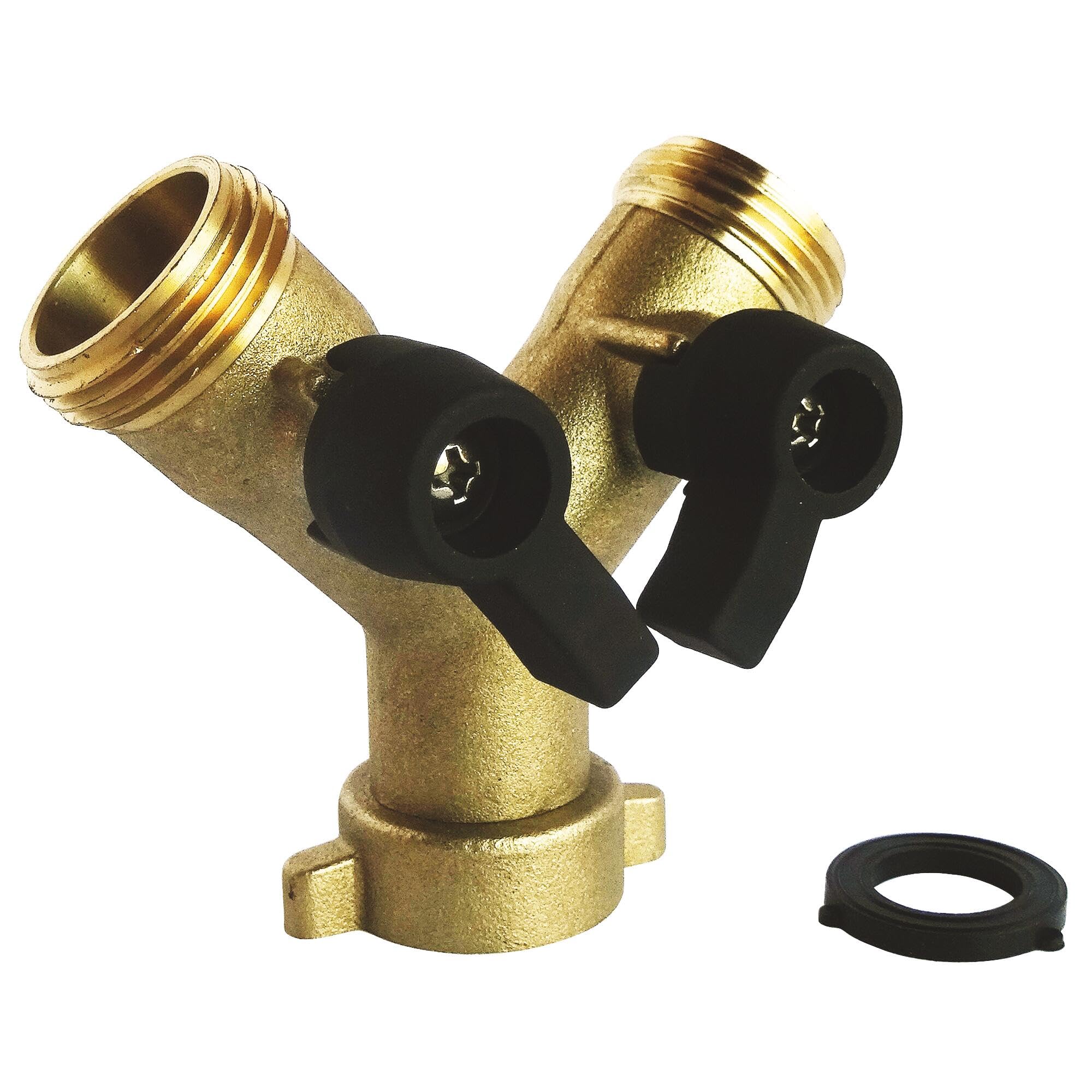 SOMATHERM FOR YOU - 2 Way Diverter nut 20/27 M20/27 with 1/4 Turn Stop valves - Brass 20/27 Y Connector for Power Supply of 2 Sanitary Devices 20/27 Such as an L Machine