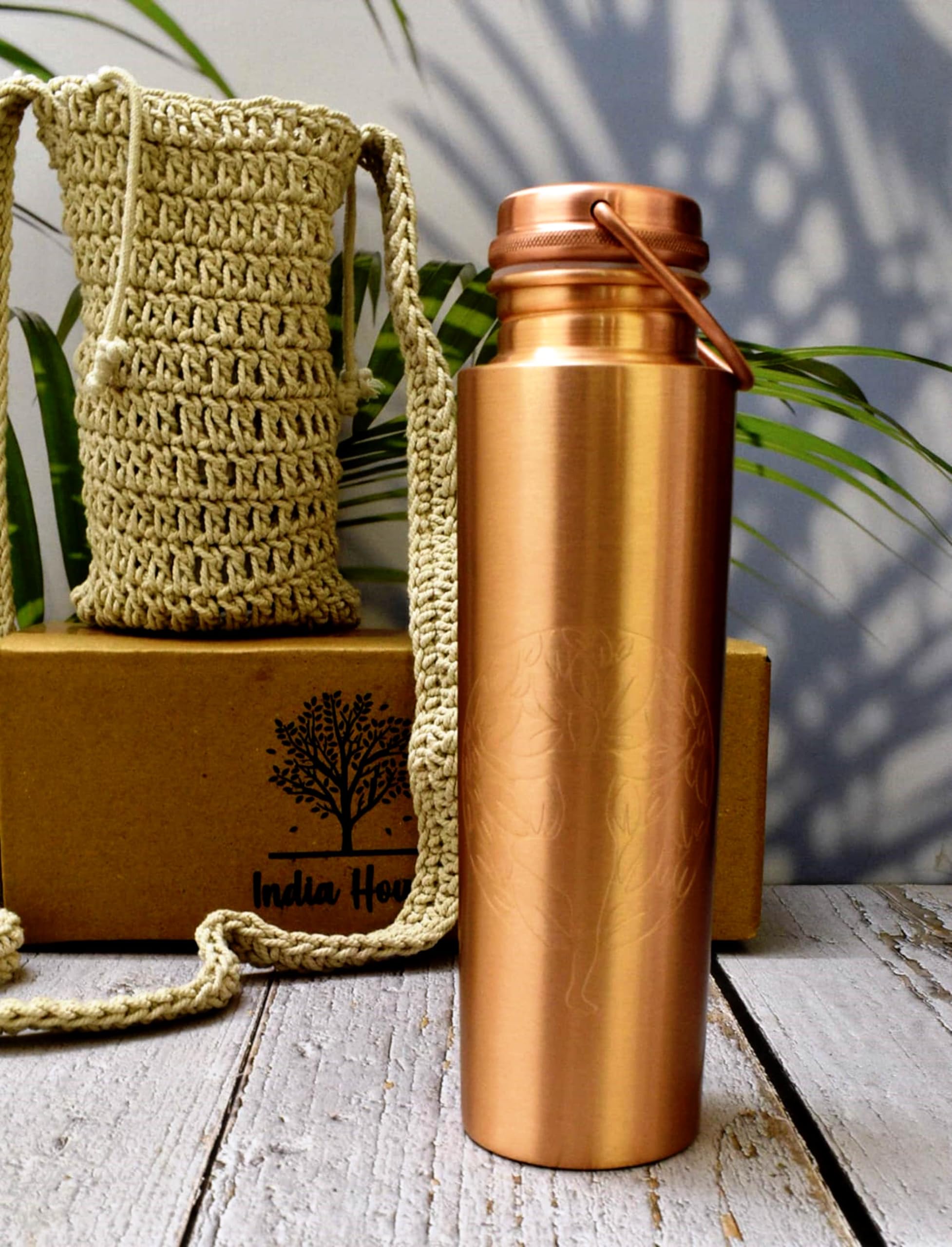 India House Pure Copper Water Bottles | Seamless Leakproof Copper Bottle | Perfect Ayurvedic Copper Bottle (TREE POSE YOGA)