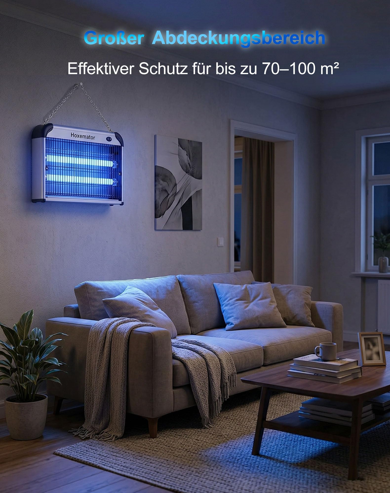 Hoxemator Elektrischer Insektenvernichter 20W LED Mückenlampe mit 2000V Hochspannung & Dual-UV-Licht Mückenfalle, Chemiefreie Fliegenfalle Lampe für 100m² Mückenschutz für Innen, Küche, Schlafzimmer 4