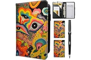 RAUEDWDJS Server Book for Waitress with Everlasting Pencil, Money Pocket Leather Wallet Booklet, Guest Check Receipt Holder Presenters, Waiter Accessories Fit Server Apron, Trippy Eye