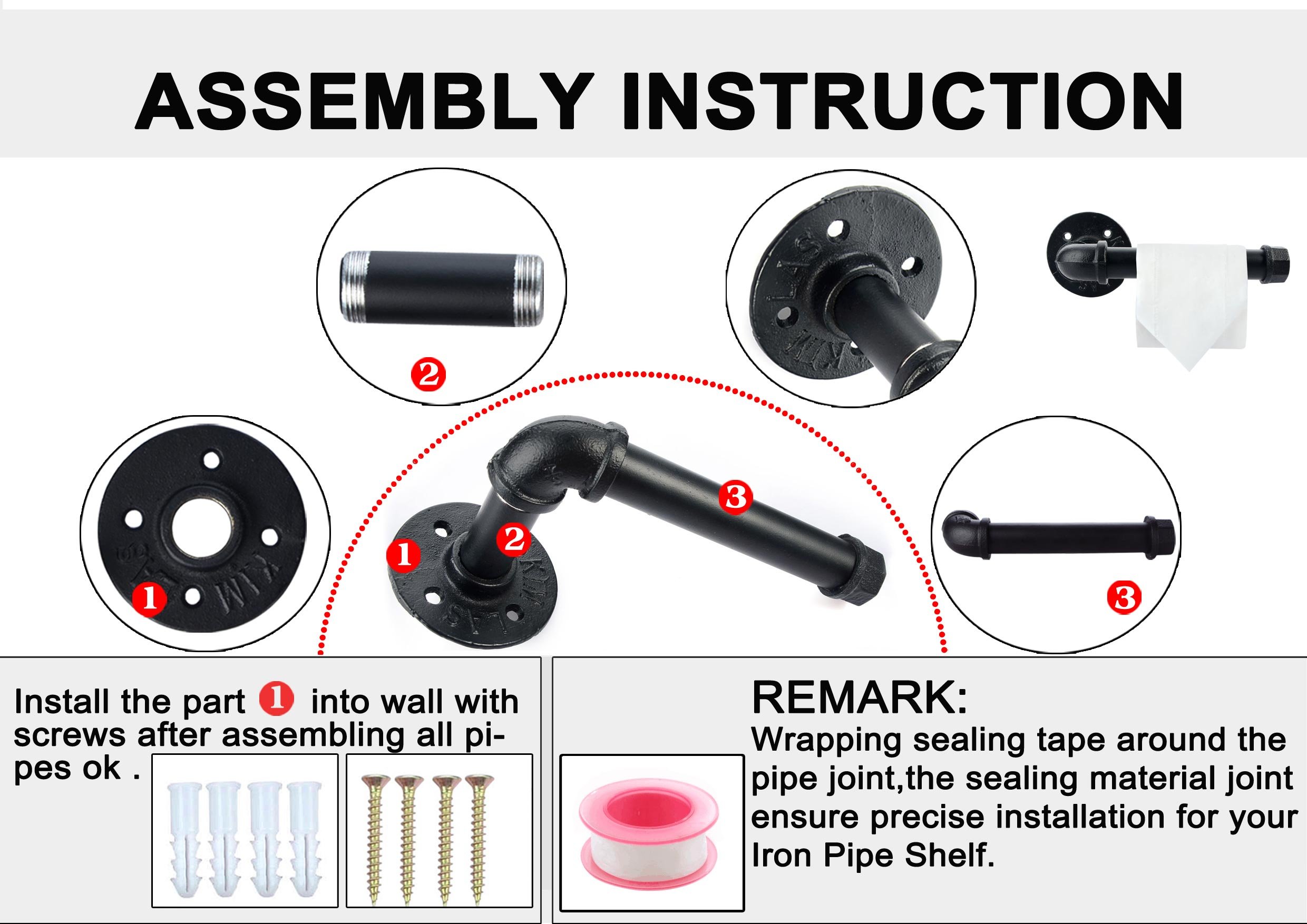 Toilet Paper Holders, Industrial Iron Pipe Shelf/ Toilet Tissue Roll Holder - with Wall Mounted Bathroom Shelf - Black