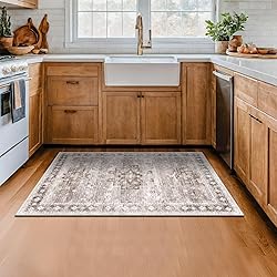 Washable Neutral Farmhouse Bedroom Rug, 3x5 Area