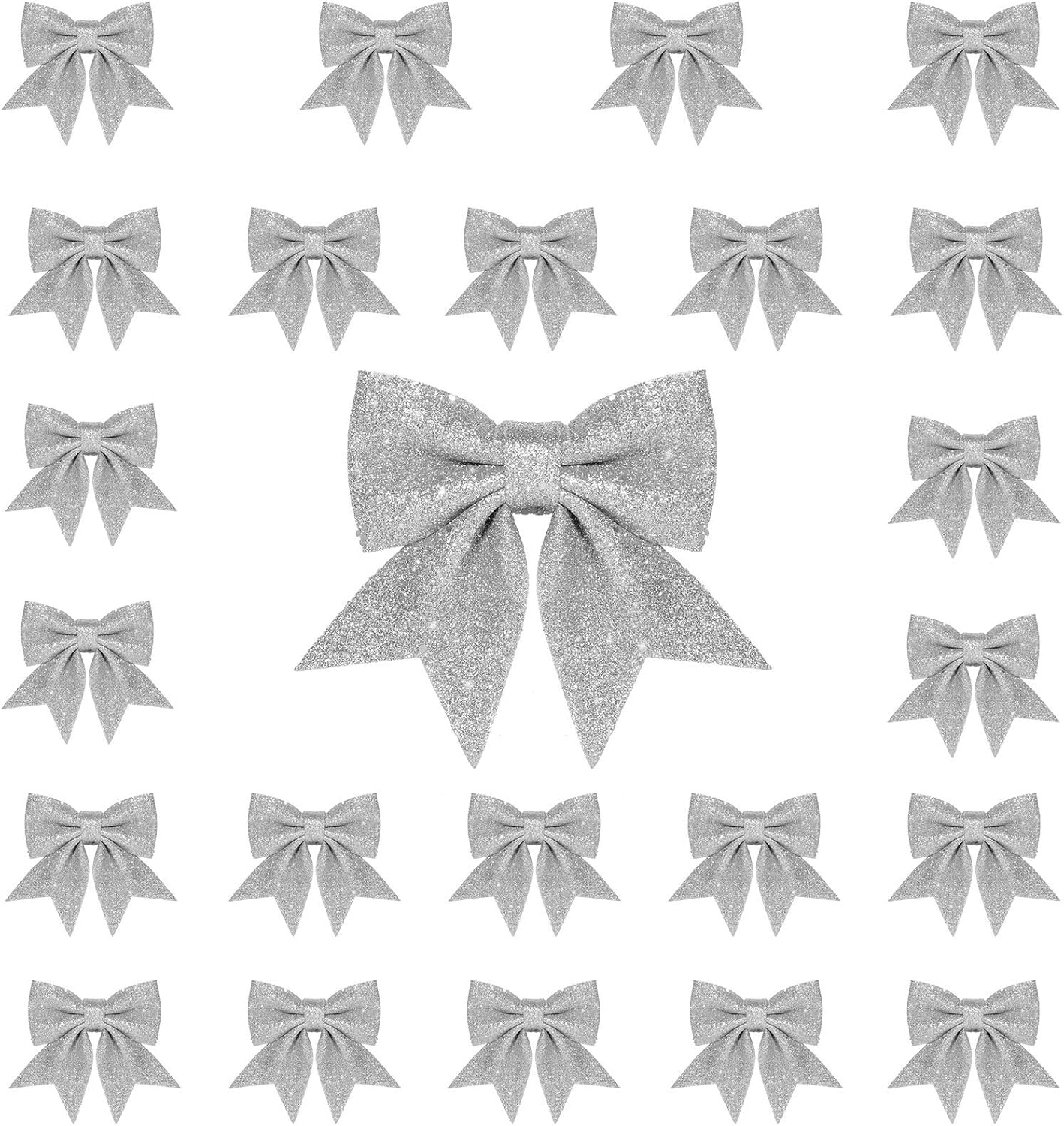 Bows & Ribbons - Whaline 24pcs 5.5'' Christmas Bow Decorations, Silver Wreaths Bows, Small Christmas Tree Bow Sequin Bow Ties, Xmas Decorative Bows Ornaments for Home Christmas Party