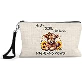 J&D's Everyday Needs Highland Cow Makeup Bag - Cows Themed Lovers Stuff & Gifts for Women, Scottish Highlands Cattle Lover Birthday Gift Bags for Desk Accessories Items for Teen Girls & Men