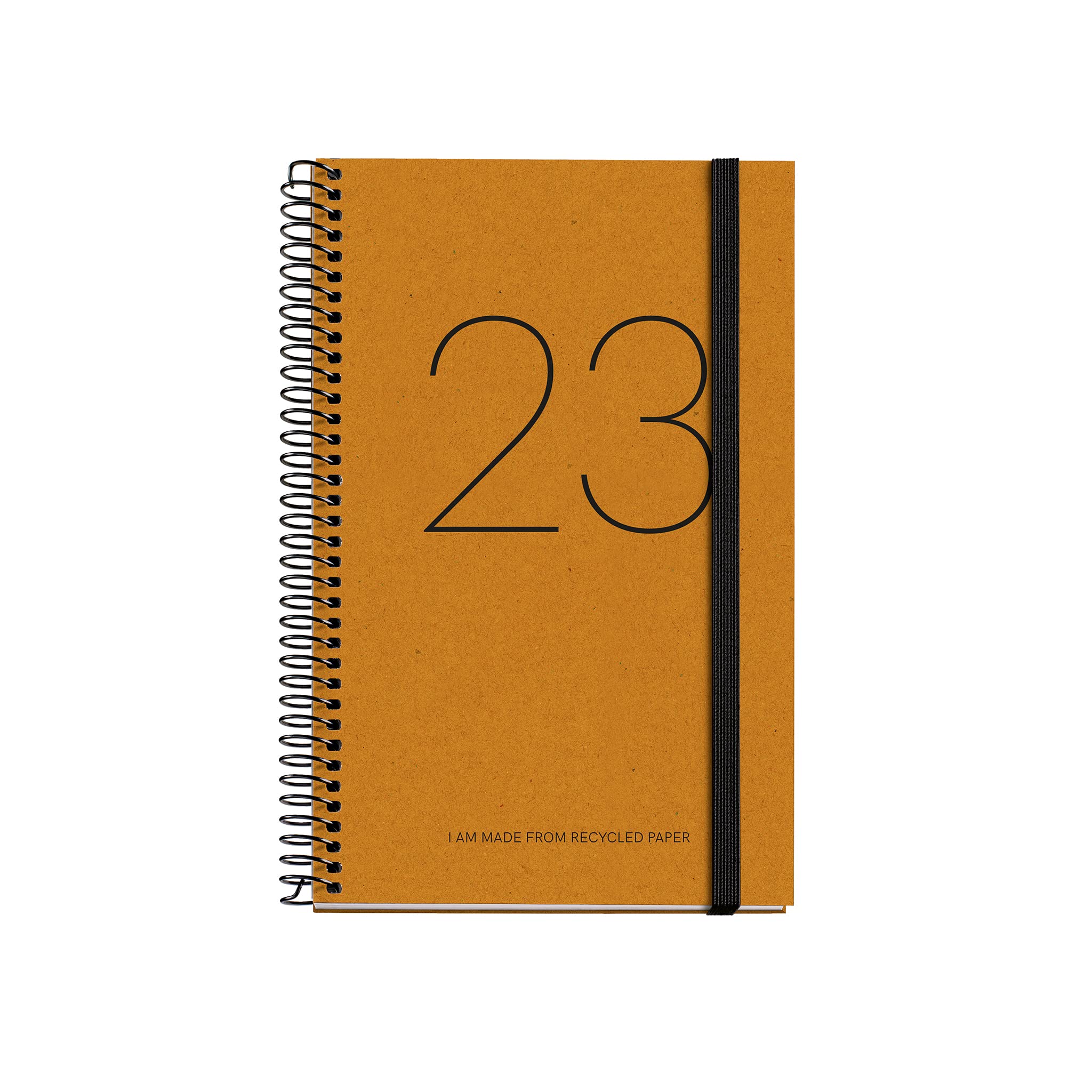 Miquelrius - 2023 Recycled Yearly Diary - Day Page - Active Size 117 x 182 mm - Recycled Cardboard Cover - Spiral - Spanish, English and Portuguese - Yellow