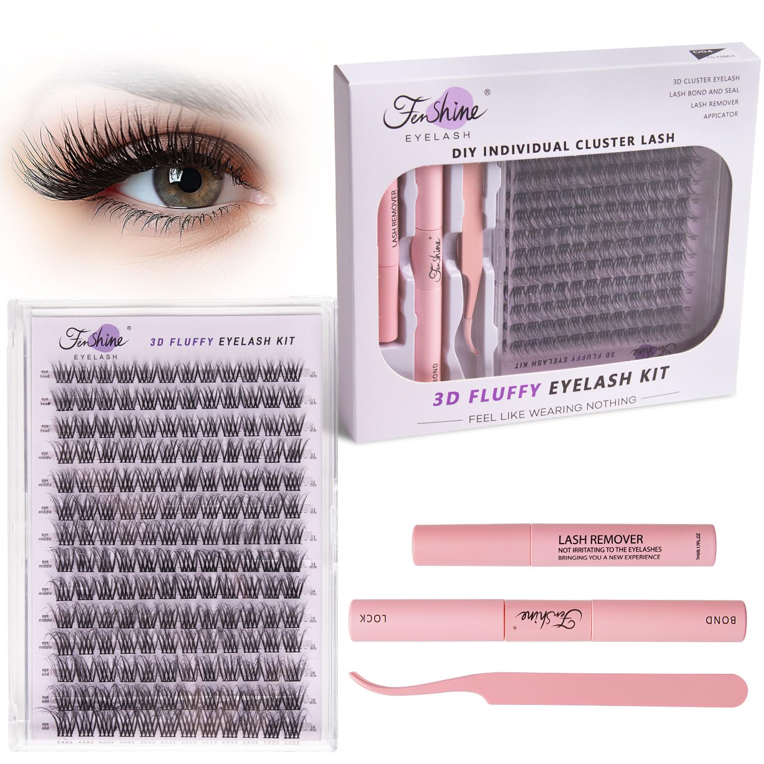 Fenshine Cluster Lashes Individual Lashes Wide Stem C/D Curl 9-15mm Length DIY Eyelash Extension Individual Soft False Lashes for Personal Use at Home (White Box, D04)