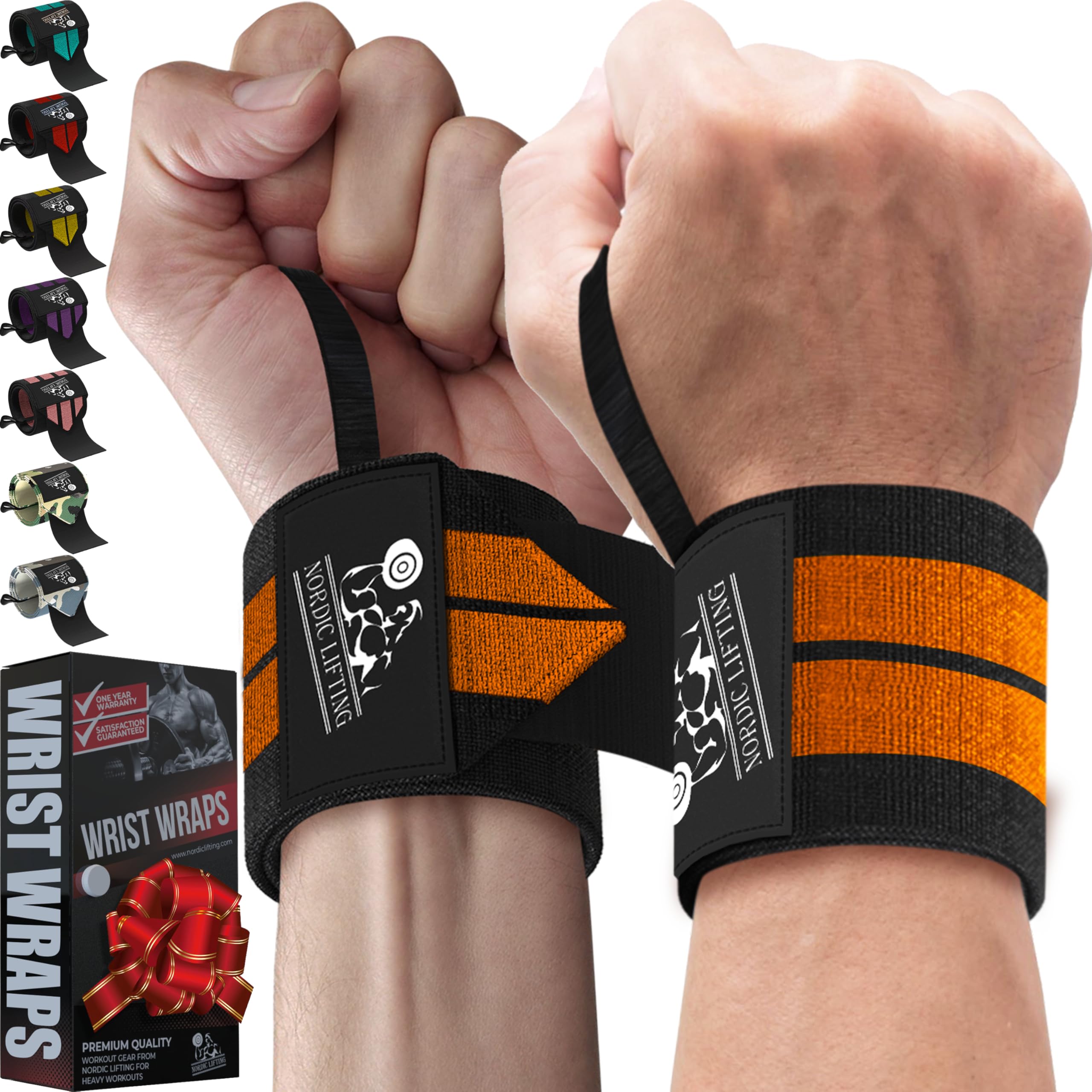 Wrist Wraps (1 Pair) - Premium Support for Weightlifting|Crossfit|Gym - Orange