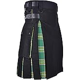 DSS KILT-Hybrid Black and Irish Green Utility Kilt, Black & Irish Green, 30 Inches Waist Size at Belly Button