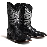 Joe Boots 708 Exotic Pirarucu Leather Print Men's Embroidered Square Toe Cowboy/Rodeo Boots Leather outsole