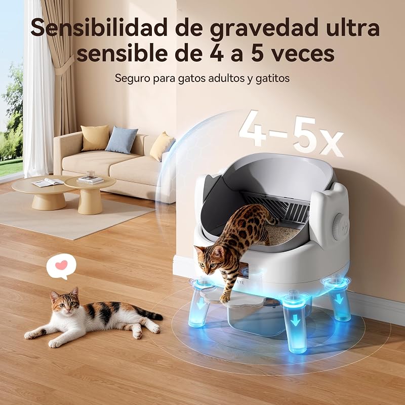 Caixa de areia auto-limpante para gatos de design aberto, degrau de entrada