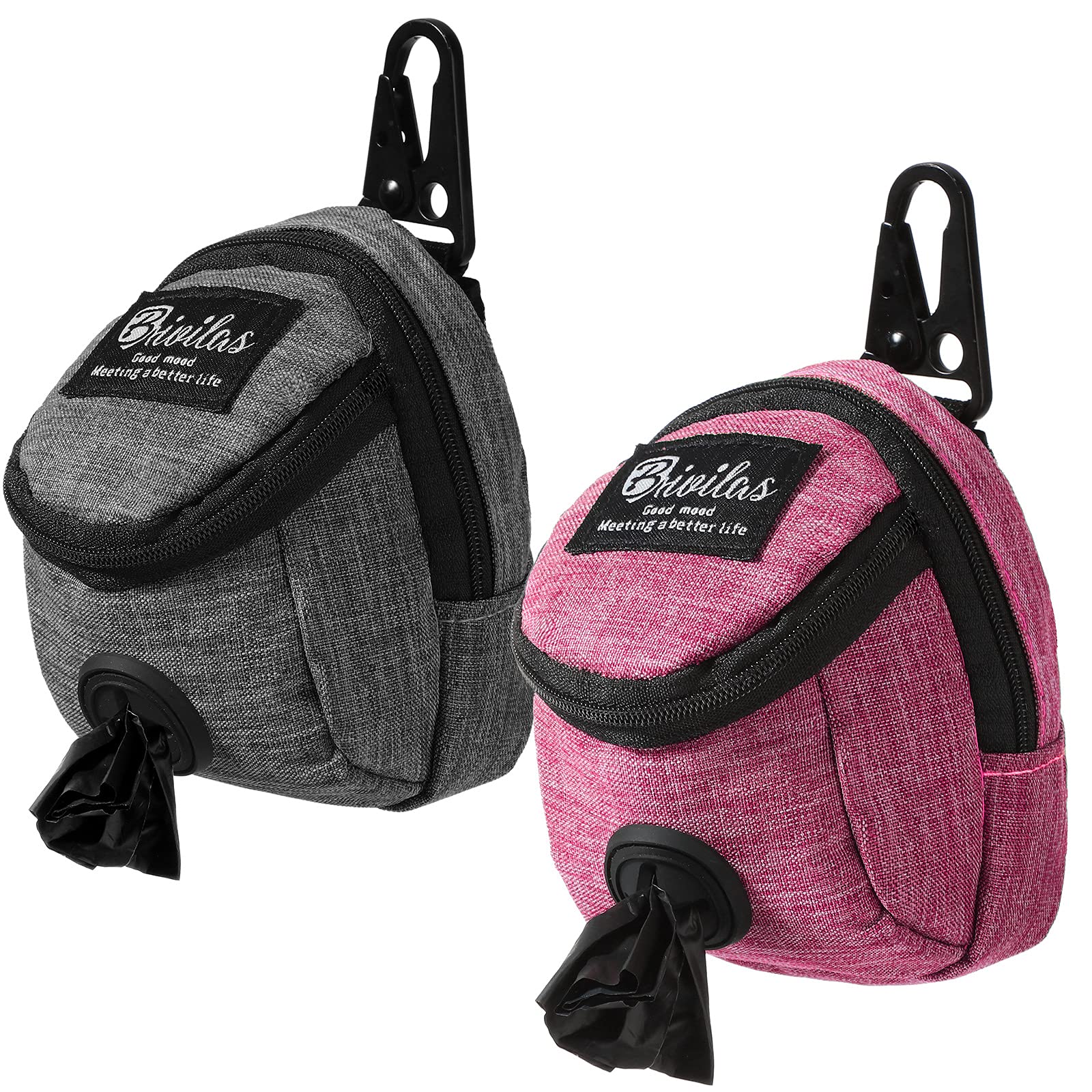 Photo 1 of Talltalk 2-in-1 Dog Waste Carrier & Holder - Pet Poop Bag Dispenser with Zipper, Metal Button - Pink, Gray