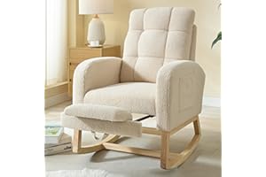 NIOIIKIT Modern Nursery Rocking Chair, Teddy Upholstered Rocking Chair with Footrest, Comfortable Rocker Recliner with Side Pocket, Rocker Glider for Living Room, Bedroom, Nursing Room (Apricot)