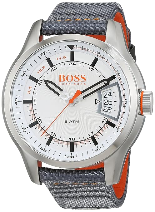 Hugo Boss Orange Hong Kong Herren-Armbanduhr Analog mit grauem Textil Armband 1550015