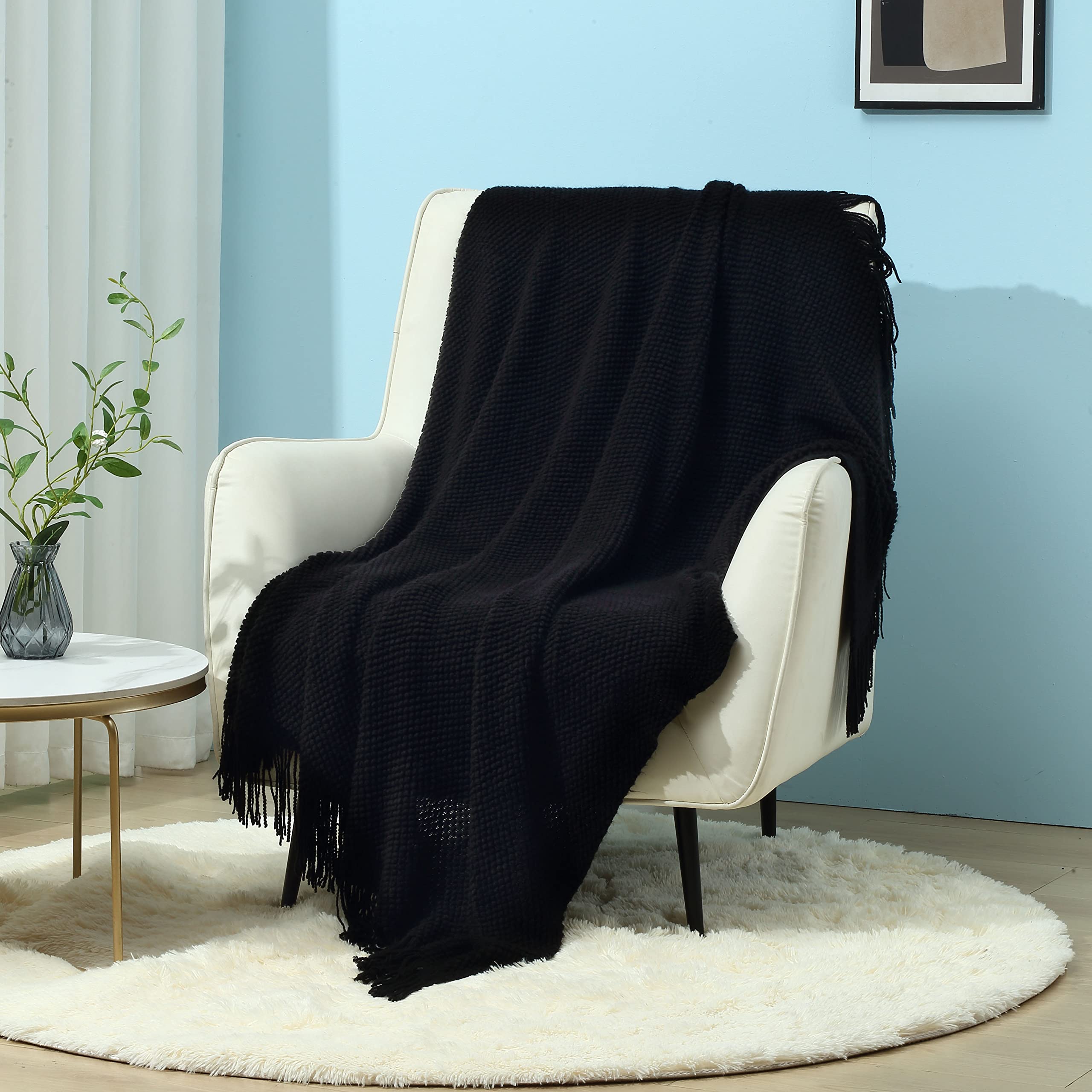 CREVENT Rustic Farmhouse Couch Sofa Throw Blanket for Bedroom Living Room Decoration, Soft Warm Cozy Light Weight for Spring Summer (127cm X 152cm Black)