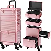 Somduy Makeup Train Case with Drawer, Rolling Makeup Case, Cosmetology Case on Wheels, Gift, Travel Makeup Organizers, Profesional Cosmetic Case for Salon Barber,Nail,Tattoo, Pink