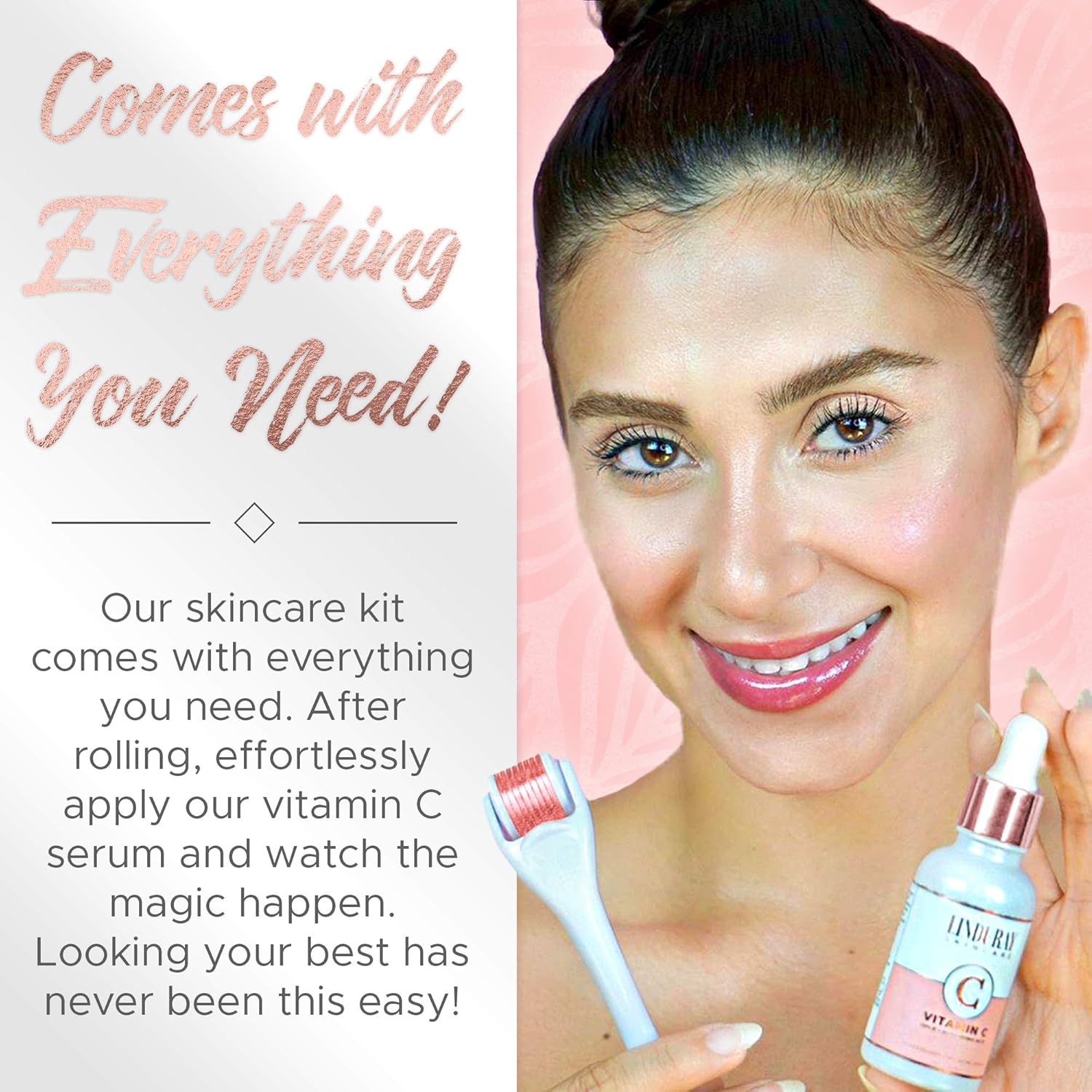 Derma Roller Microneedling Kit for Face 0.30mm - Complete Skin Set with Vitamin C Serum 20% Hyaluronic Acid - Microneedle Roller Microdermabrasion 540 Titanium Micro Needles - Includes 3 Free Ebooks: Beauty