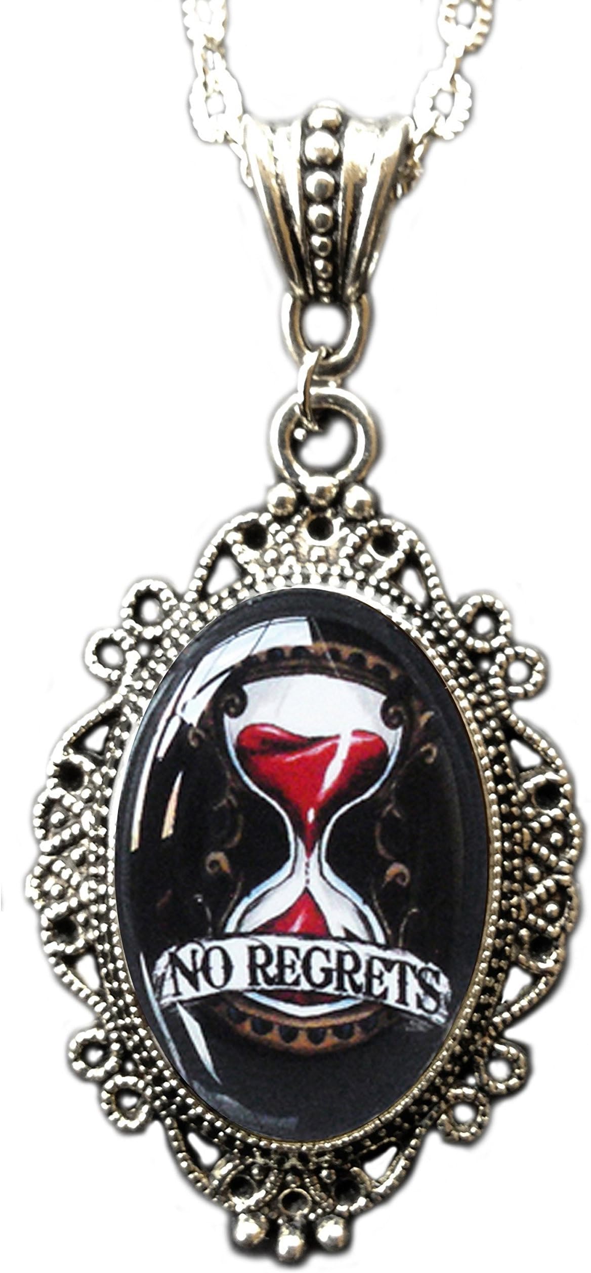 Alkemie "No Regrets" Hourglass Tattoo-style Cameo Pendant Necklace