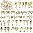 48 Pcs Dangle Nail Charms Luxury Rhinestones for Nails Heart Charms Gold Nail Gems Crystal Metal Nail Diamonds Stones for 3D Nails Art Decoration Jewelry Making, 24 Styles