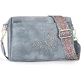 KITEVIUN Crossbody Bags for Women, Vegan Leather Small Crossbody Purse Butterfly Shoulder Handbags with Wide Strap