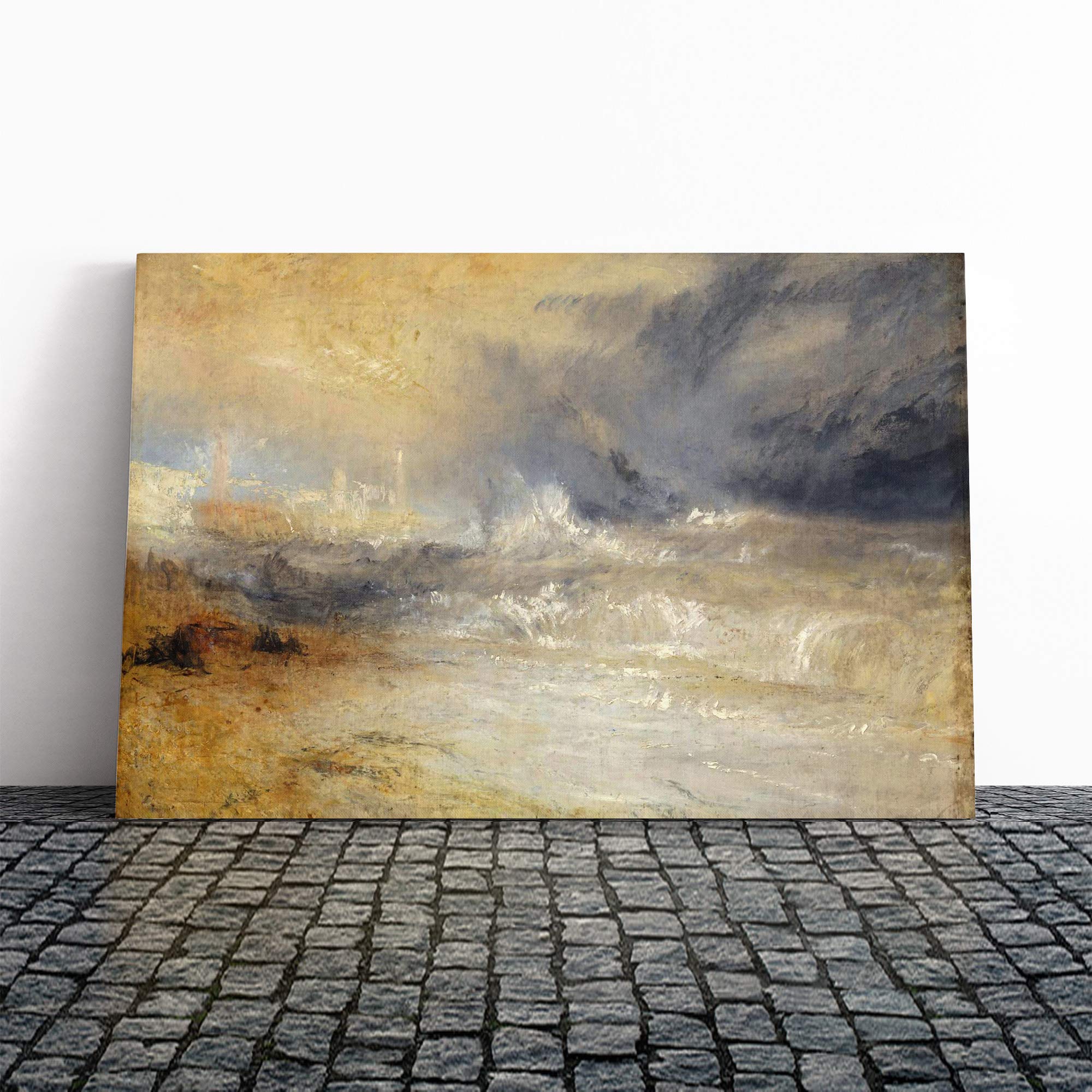 Joseph William Turner Waves Breaking Against The Lee Shore Canvas Print | Gallery Wrapped 30mm Frame Wall Art | 20x14 inches | Ready to Hang | Coastal Seascape Picture | Living Room Lounge Office