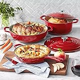 Traditional European-style 5-Piece Enamel Interior Coating Cast Iron Set for Home Chefs (Red)