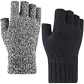 OHAVBBEI 2 Pairs Winter Fingerless Gloves for Women Men Half Finger Warm Touchscreen Knit Stretchy Mittens Typing Gloves, Black&Heather Gray, Medium
